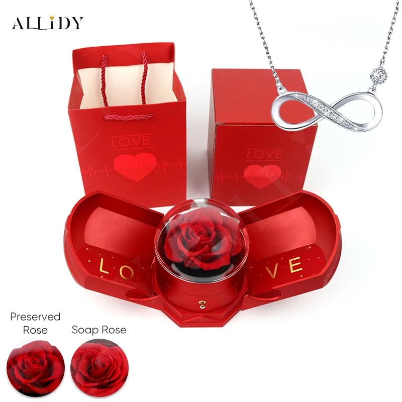 New Creative Double Open Preserved/Soap Rose Gift Box Drawer Jewelry Box Necklace Christmas Birthday Holiday Gift Set Box