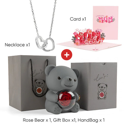2025 New Beautiful 3D Mother's Day Card Roses Teddy Bear and Necklace Best Personalized Unique Mother’s Day Gifts for Mom