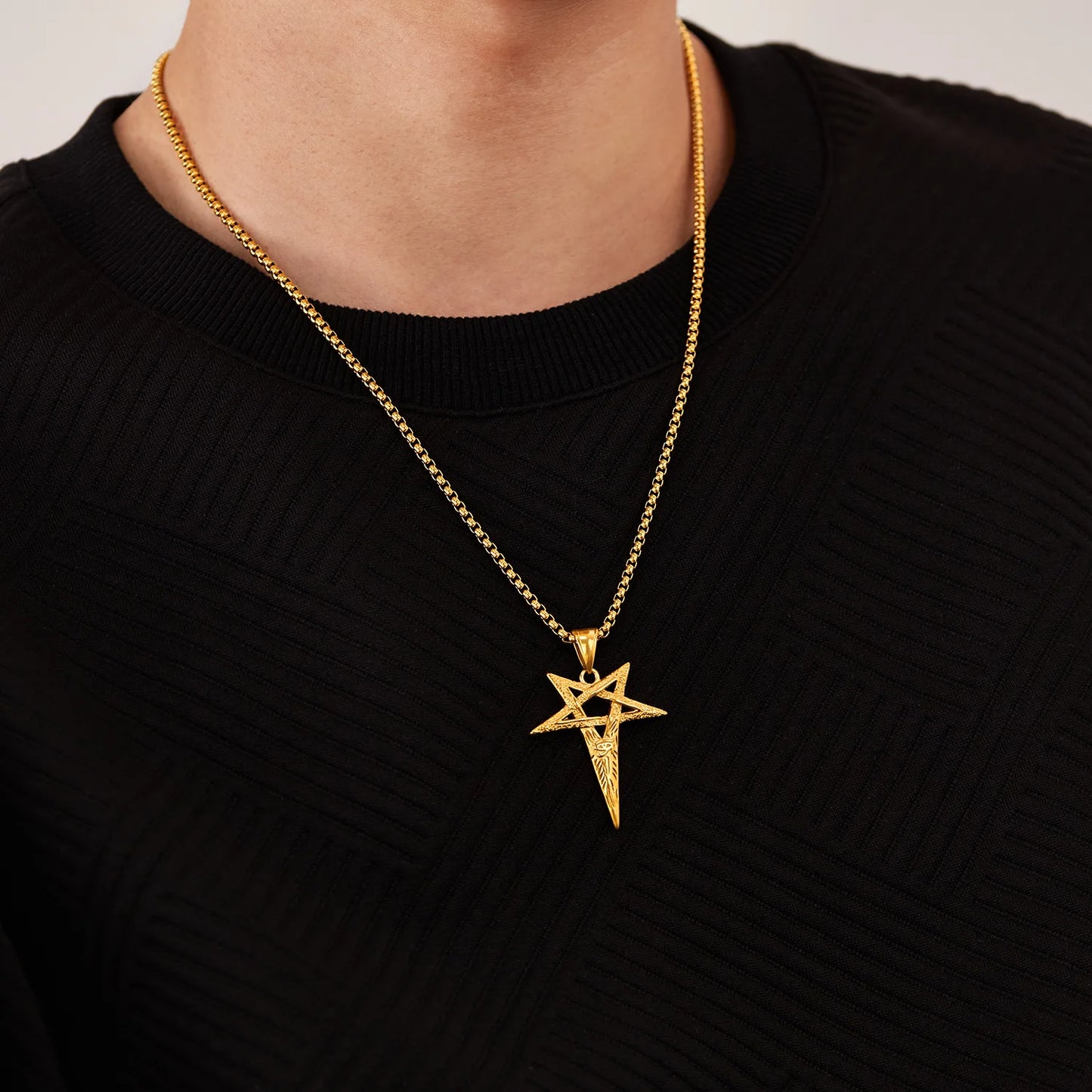 Men’s Viking Pendant Necklace – Horus Eye & Pentagram Symbol Retro Punk Stainless Steel Jewelry