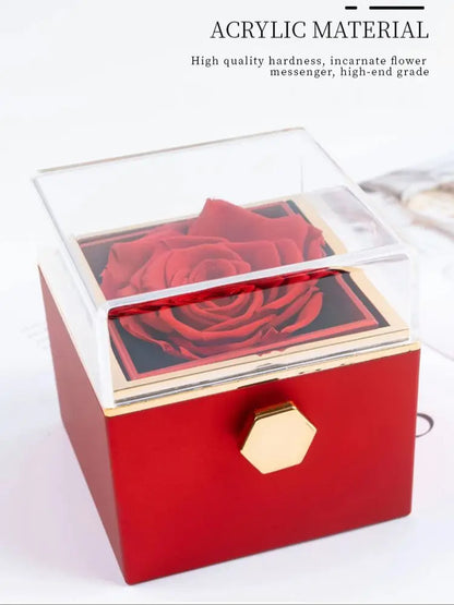 Rotation Real Rose Valentine's Day Marriage Acrylic Jewelry Gift Boxes 100 Languages Projection Necklace for Women Girl Lover