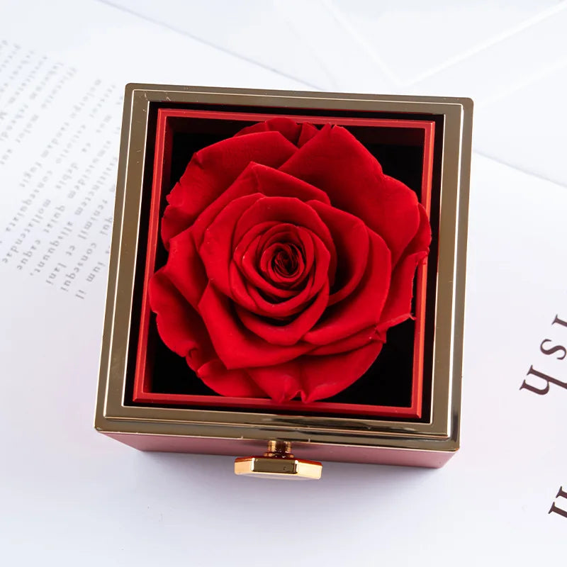 Rotation Real Rose Valentine's Day Marriage Acrylic Jewelry Gift Boxes 100 Languages Projection Necklace for Women Girl Lover