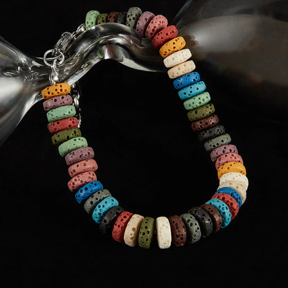 Unisex Stainless Steel Lava Stone Chain Bracelet – Colorful Volcanic Rock Titanium Steel Fashion Jewelry