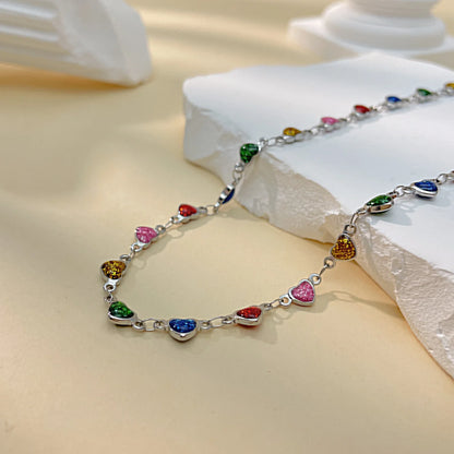 Summer New Colorful Heart Necklace for Women - Minimalist Stainless Steel Collarbone Jewelry