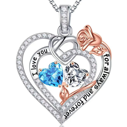 Fashion Double Heart Crystal Necklace with Rose Box – Perfect Gift Set for Women on Valentine's or Mother’s Day