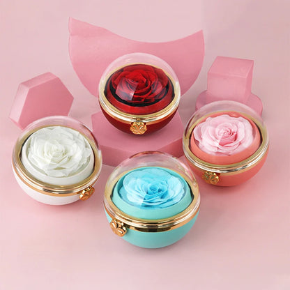 New Rotating Round Real Preserved Eternal Rose Gift Box Necklace or Ring Jewelry Storage Box