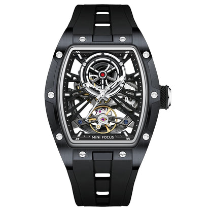 MINIFOCUS Men's Bestseller Barrel Automatic Mechanical Watch Full Skeleton Stainless Steel Case Trendy Fathers Day Gift for Him