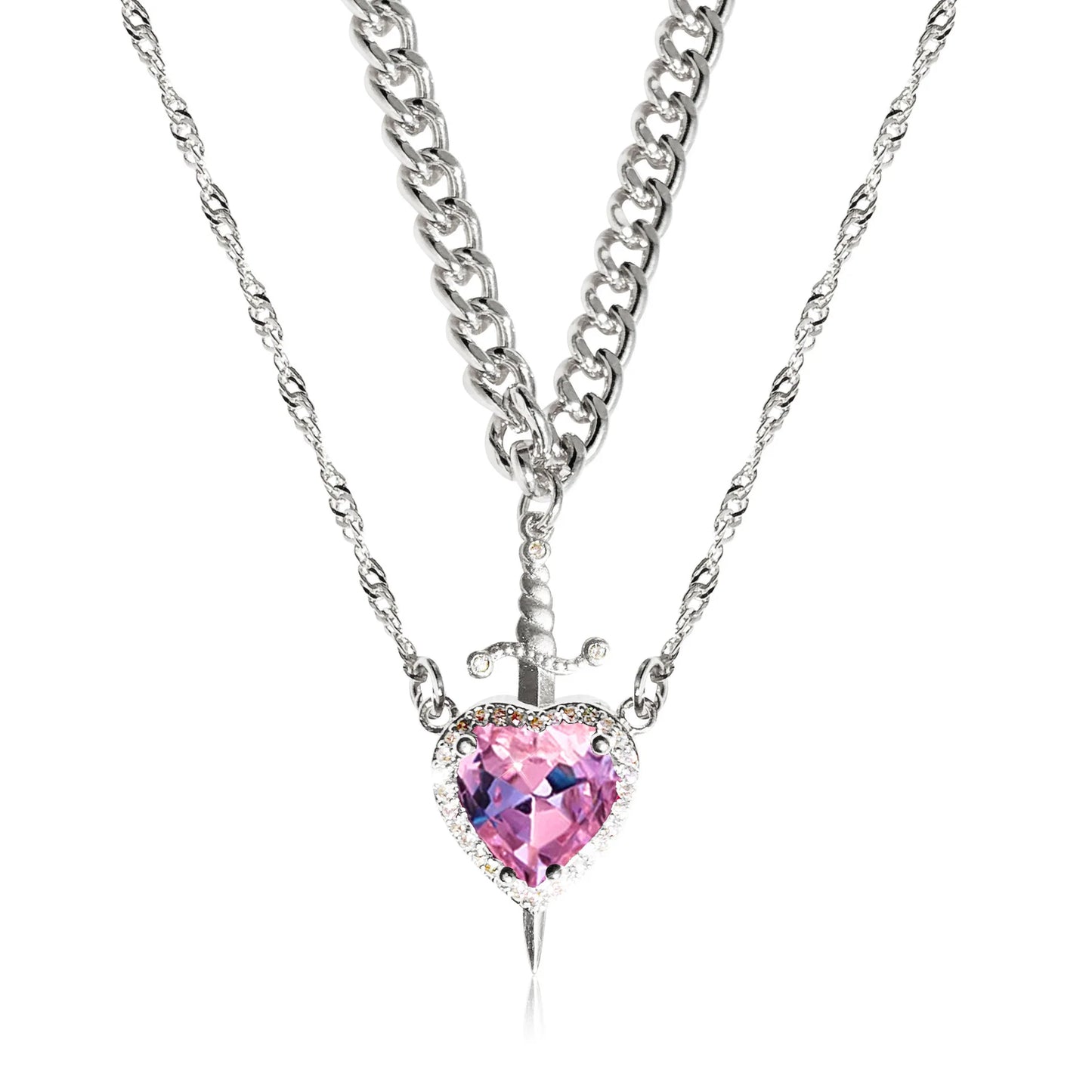 Rotating Eternal Rose Gift Box with Heart and Sword Pendant Necklace for Women Romantic Birthday Holiday Jewelry Gifts