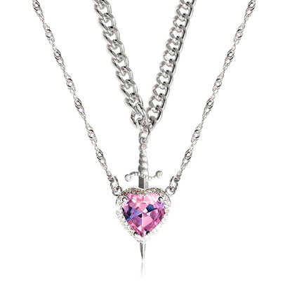 Rotating Eternal Rose Gift Box with Heart and Sword Pendant Necklace for Women Romantic Birthday Holiday Jewelry Gifts
