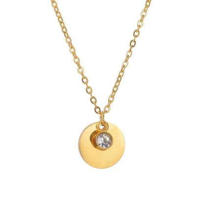 Stainless Steel Personalized Engraved Round Birthday Stone Pendant Necklace with Preserved Rose in Rotating Flower Gift Box