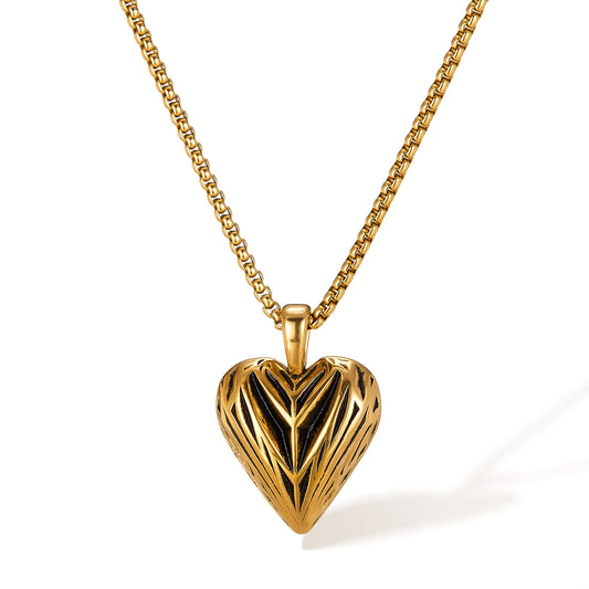 Men’s Forged Heart Pendant Necklace – Hip Hop Vintage Punk Style Stainless Steel Chain