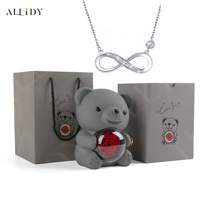 2024 Christmas Gifts Idea 8-Character Infinite Love Necklace Real Rose Teddy Bear Jewelry Storage Gift Box for Wife Girl Women