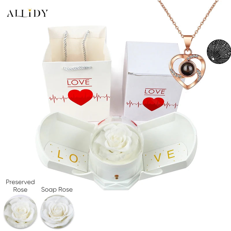 New Creative Double Open Preserved/Soap Rose Gift Box Drawer Jewelry Box Necklace Christmas Birthday Holiday Gift Set Box