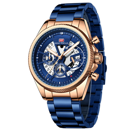 MINIFOCUS Men’s Skeleton-Style Quartz Watch Multifunction Waterproof Stainless Steel Business Sport Wristwatch Father’s Day Gift