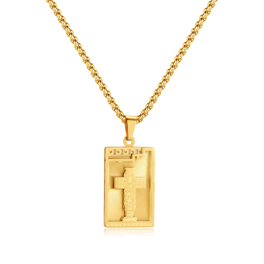 Men’s Cross Dog Tag Necklace – Vintage Street Style Stainless Steel Hip Hop Pendant