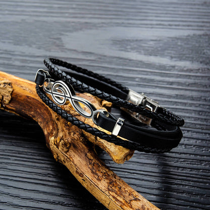 Men’s Music Note Leather Bracelet – Hip Hop Multi-Layer Braided Wristband, Trendy Punk Style Gift for Boyfriend