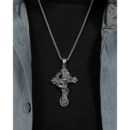 Vintage Dragon Skull Cross Necklace for Men – Gothic Titanium Steel Hip Hop Pendant Jewelry