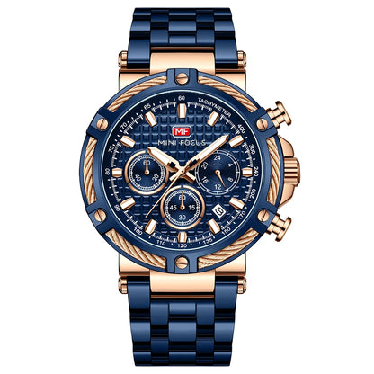 MINIFOCUS Men's Luxury Business Casual Watch Waterproof Quartz Wristwatch Luminous Stainless Steel Fashion Chronograph for Work
