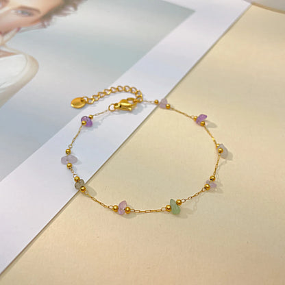 Boho Colorful Natural Stone Bracelet for Women – Luxury Gold-Plated Titanium Chain Ethnic Style Jewelry