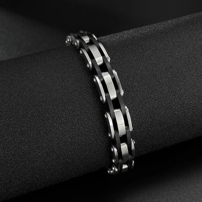 Men’s Hip Hop Silicone & Stainless Steel Bracelet – Retro Punk Titanium Steel Wristband, Stylish and Durable
