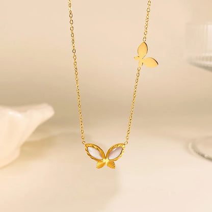 Elegant Butterfly Pendant Necklace for Women – Stainless Steel & Mother-of-Pearl Delicate Clavicle Chain