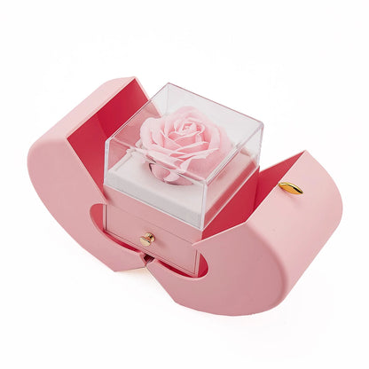 Hot Romantic Sakura Pink Eternal Rose Jewelry Box & Heart Gemstone Stainless Steel Necklace Mother's Day Surprise Gift for Women