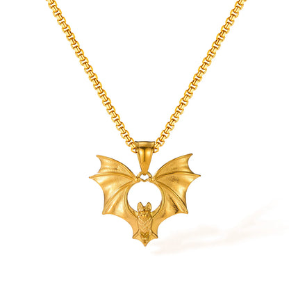 Men’s Bat Pendant Necklace – Gothic Punk Stainless Steel Chain with Creative Hip Hop Style