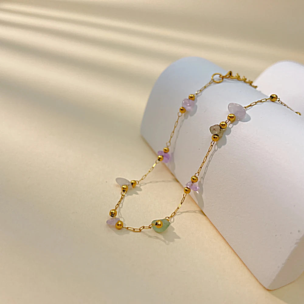 Boho Colorful Natural Stone Bracelet for Women – Luxury Gold-Plated Titanium Chain Ethnic Style Jewelry