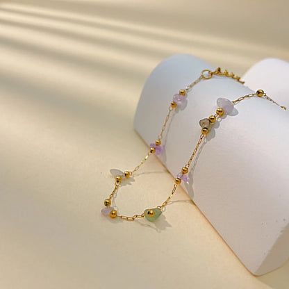 Boho Colorful Natural Stone Bracelet for Women – Luxury Gold-Plated Titanium Chain Ethnic Style Jewelry