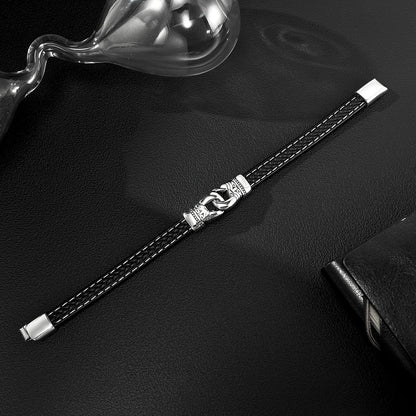 Men’s Punk Style Braided Leather Bracelet – Fashion Stainless & Titanium Steel Wristband, Bold European Street Design