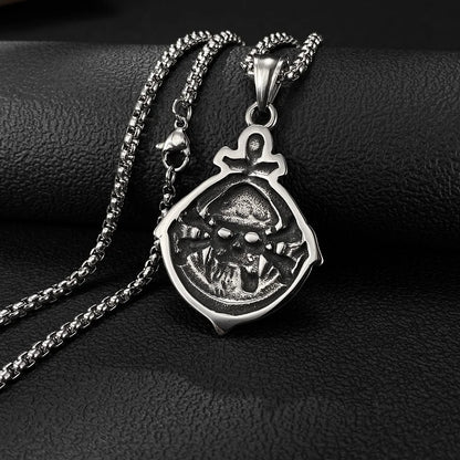 Men’s Pirate Skull Pendant Necklace – Vintage Punk Stainless Steel Street Style Jewelry
