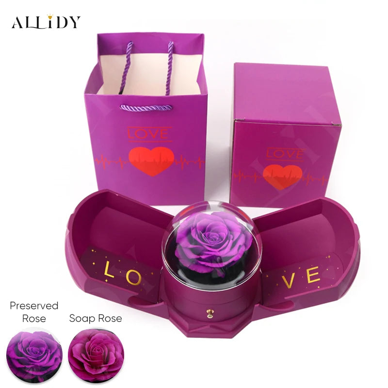 New Creative Double Open Preserved/Soap Rose Gift Box Drawer Jewelry Box Necklace Christmas Birthday Holiday Gift Set Box