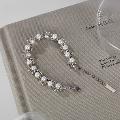Trendy Pearl Wrap Chain Bracelet for Women – Creative Stainless Steel Design Jewelry