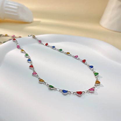 Summer New Colorful Heart Necklace for Women - Minimalist Stainless Steel Collarbone Jewelry