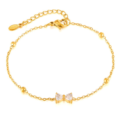 Elegant Bow Knot Zircon Bracelet for Women – Gold Stainless Steel Minimalist Titanium Steel Jewelry