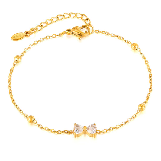 Elegant Bow Knot Zircon Bracelet for Women – Gold Stainless Steel Minimalist Titanium Steel Jewelry