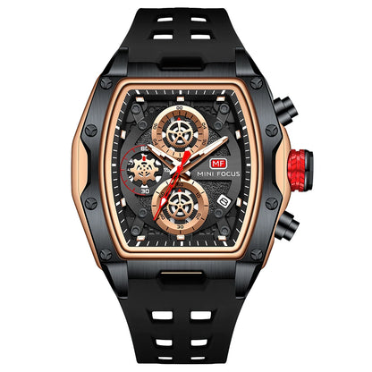 MINIFOCUS Luxury Mens Racing Sports Watch Barrel Skeleton Dial Waterproof Luminous Wristwatch Outdoor Business Watch for Man