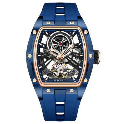 MINIFOCUS Men's Bestseller Barrel Automatic Mechanical Watch Full Skeleton Stainless Steel Case Trendy Fathers Day Gift for Him