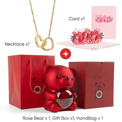 2025 New Beautiful 3D Mother's Day Card Roses Teddy Bear and Necklace Best Personalized Unique Mother’s Day Gifts for Mom