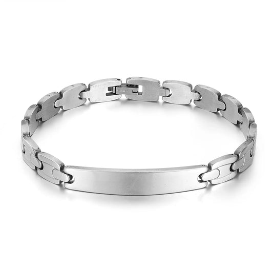 Men’s Hip Hop Curved Plate Bracelet – Polished Titanium Stainless Steel Wristband, Minimalist Urban Jewelry