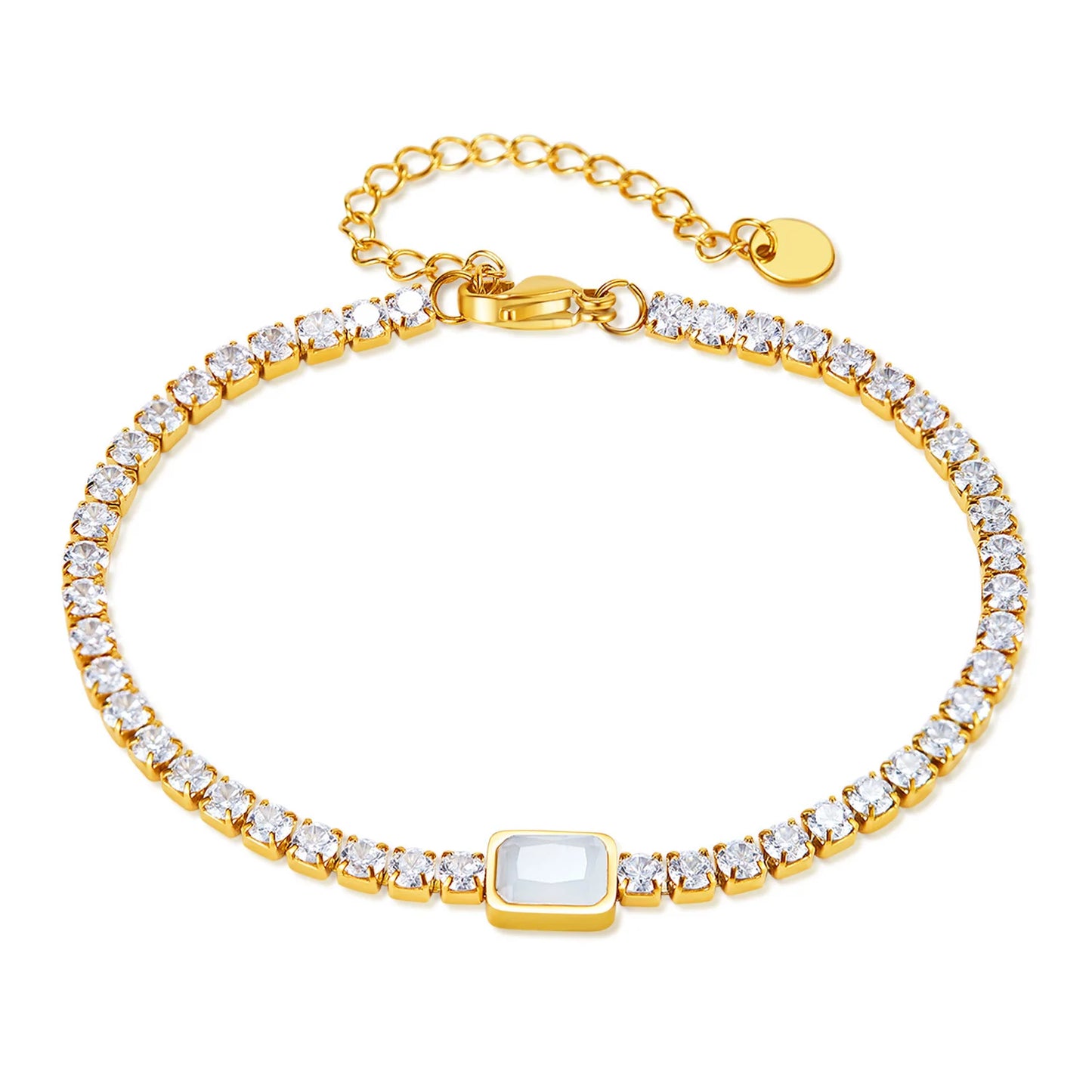 Gold-Plated Stainless Steel Zircon Bracelet for Women – Elegant Luxury Minimalist Titanium Jewelry, Hypoallergenic & Waterproof