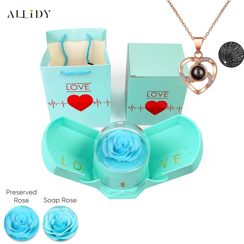 New Creative Double Open Preserved/Soap Rose Gift Box Drawer Jewelry Box Necklace Christmas Birthday Holiday Gift Set Box