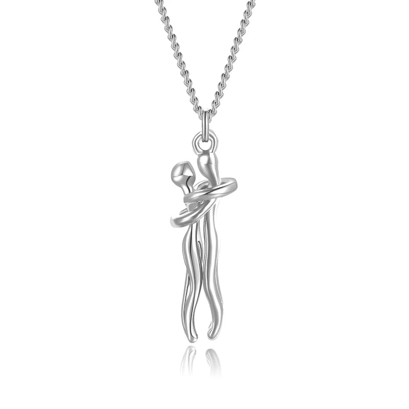 Couple Gift Set – Stainless Steel Hug Necklace, Real Preserved Rose in Drawer Jewelry Box – Romantic Holiday Gift for Him & Her