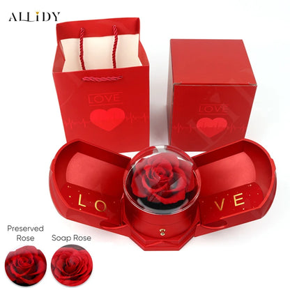 New Creative Double Open Preserved/Soap Rose Gift Box Drawer Jewelry Box Necklace Christmas Birthday Holiday Gift Set Box