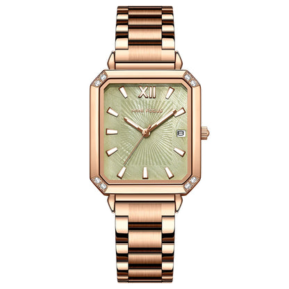 MINIFOCUS Women's Luxury Mini Square Watch Mother-of-Pearl Dial Luminous Stainless Steel Band Fashion Watch Gift for Women