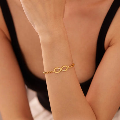INS Style Stainless Steel Number 8 Zircon Chain Bracelet for Women