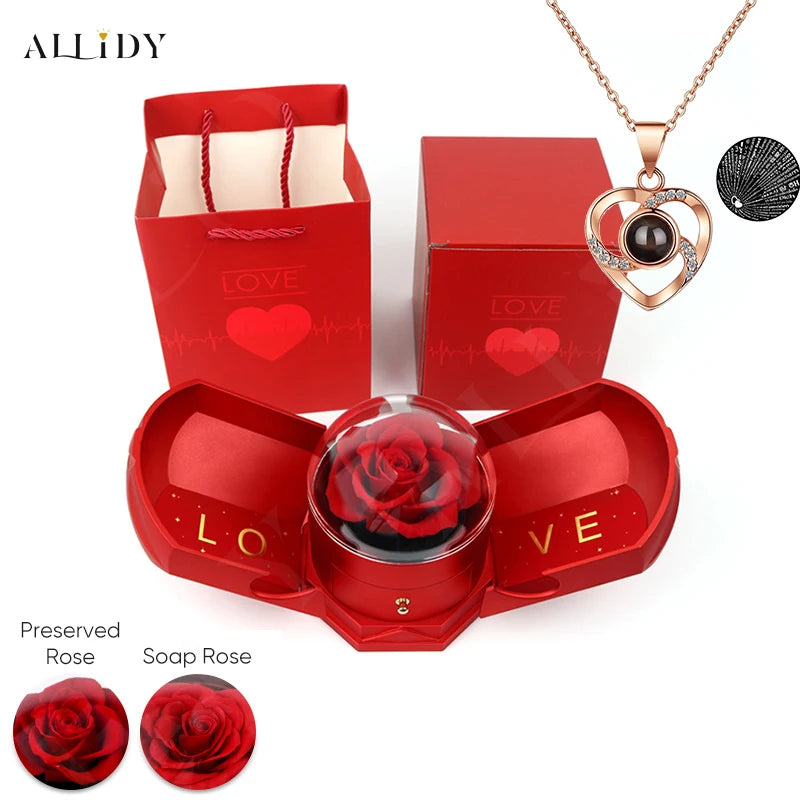 New Creative Double Open Preserved/Soap Rose Gift Box Drawer Jewelry Box Necklace Christmas Birthday Holiday Gift Set Box