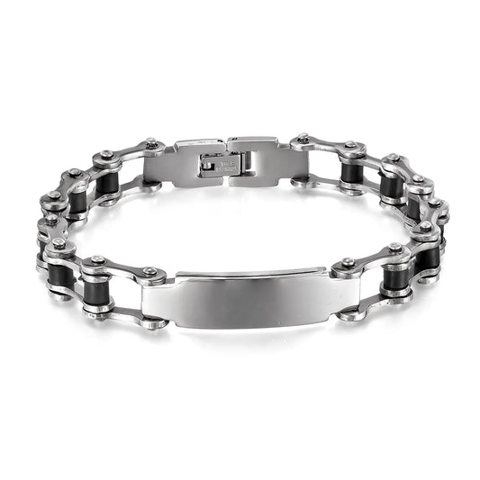Men’s Polished Hollow Motorcycle Chain Bracelet – Stylish Titanium Stainless Steel Wristwear with Minimalist Edge