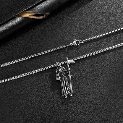 Men’s Reaper Scythe Pendant Necklace – Retro Punk Stainless Steel Grim Reaper Charm Chain