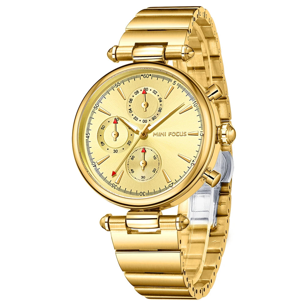 MINIFOCUS Women's Fashion Quartz Watch – Multifunction Waterproof Stainless Steel Timepiece Elegant Casual Luxury Gift for Her