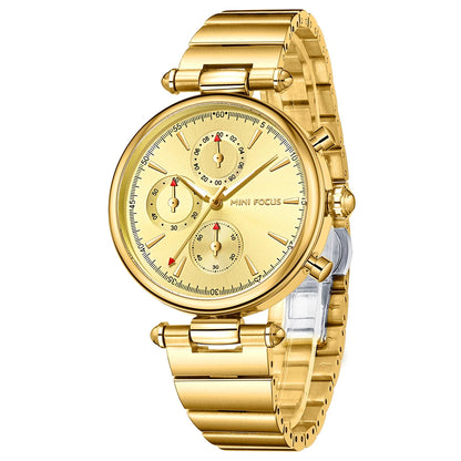MINIFOCUS Women's Fashion Quartz Watch – Multifunction Waterproof Stainless Steel Timepiece Elegant Casual Luxury Gift for Her